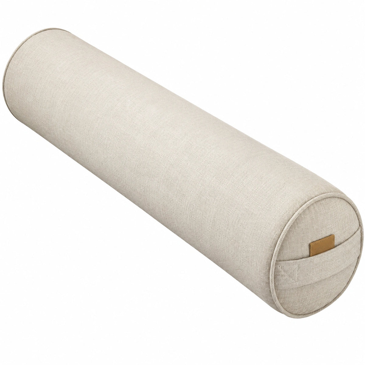 Cuscino cilindrico 15 x 60 cm in tessuto beige per supporto decorativo