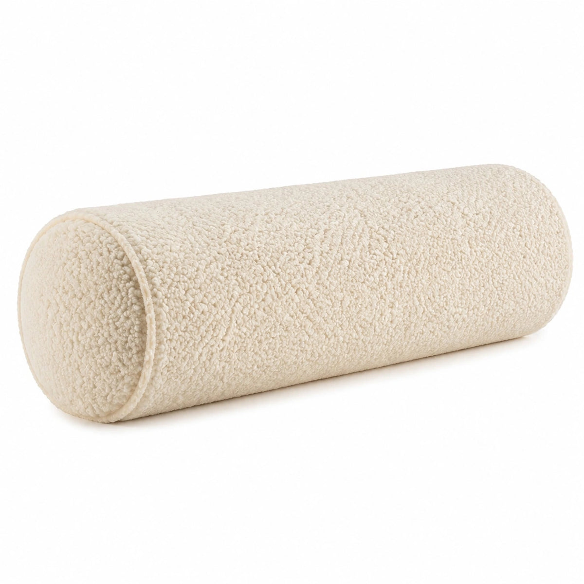 Cuscino cilindrico 20 x 50 cm in tessuto bouclé avorio - supporto decorativo morbido