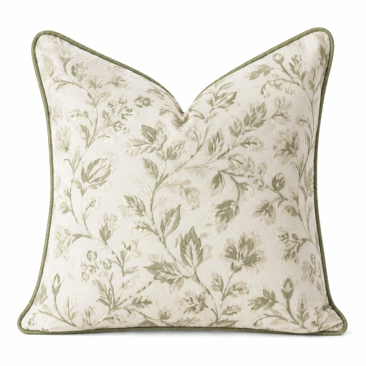 Cuscino decorativo quadrato 45 cm in tessuto avorio e verde con motivo botanico