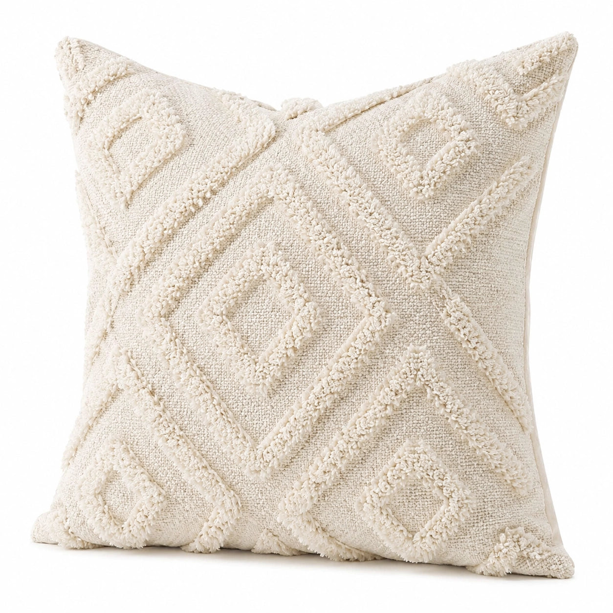 Cuscino decorativo 45 x 45 cm in tessuto avorio con motivo geometrico in rilievo