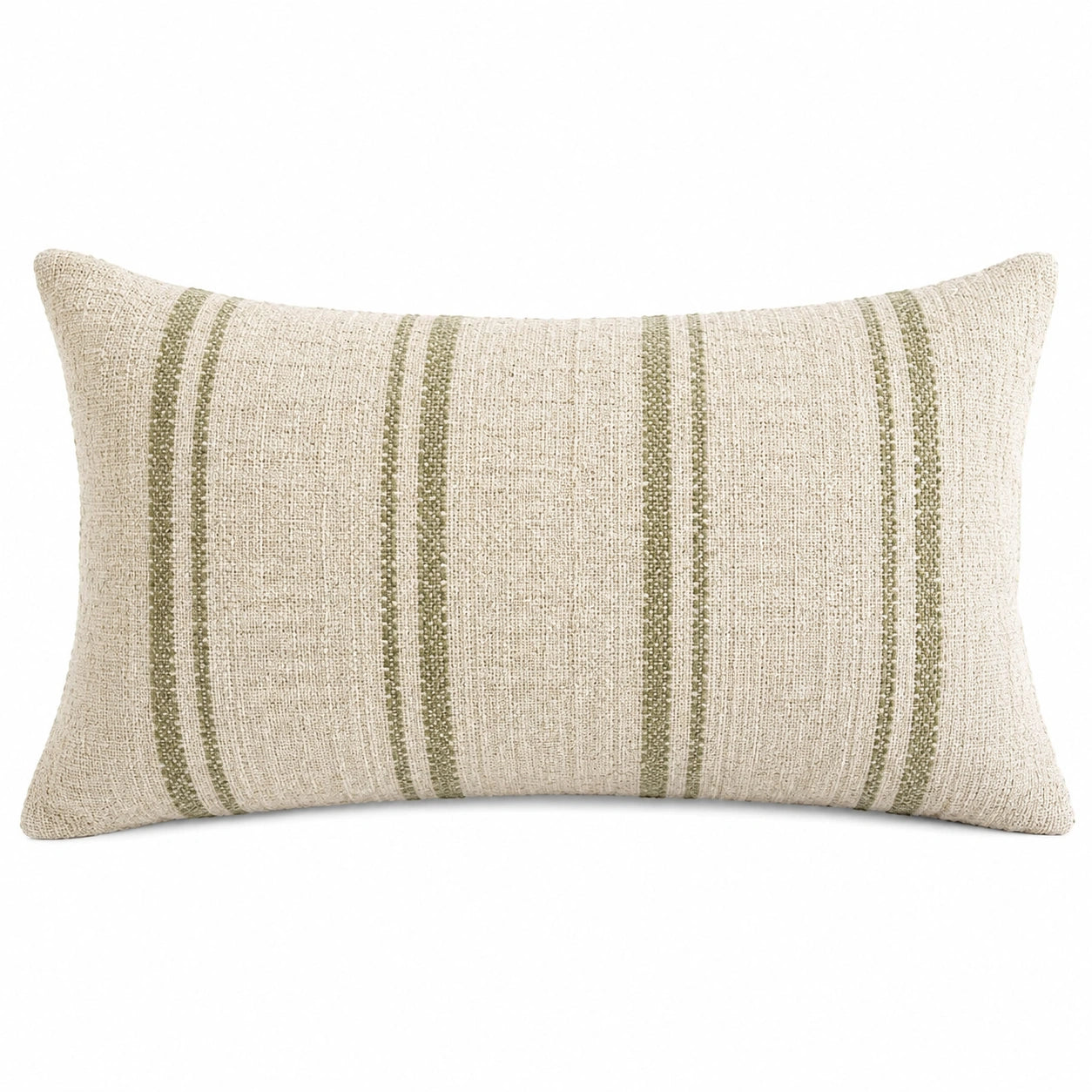 Cuscino decorativo rettangolare 50 x 30 cm in tessuto beige e verde a righe stile rustico