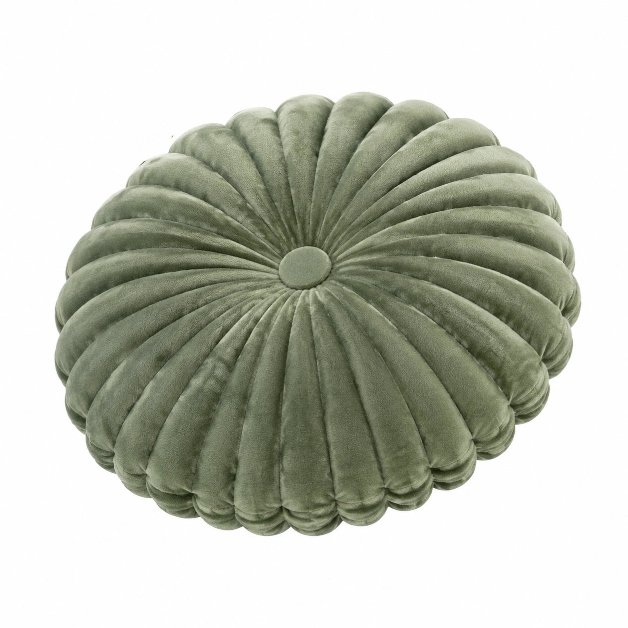 Cuscino decorativo rotondo 40 cm verde effetto velluto con pieghe stile classico
