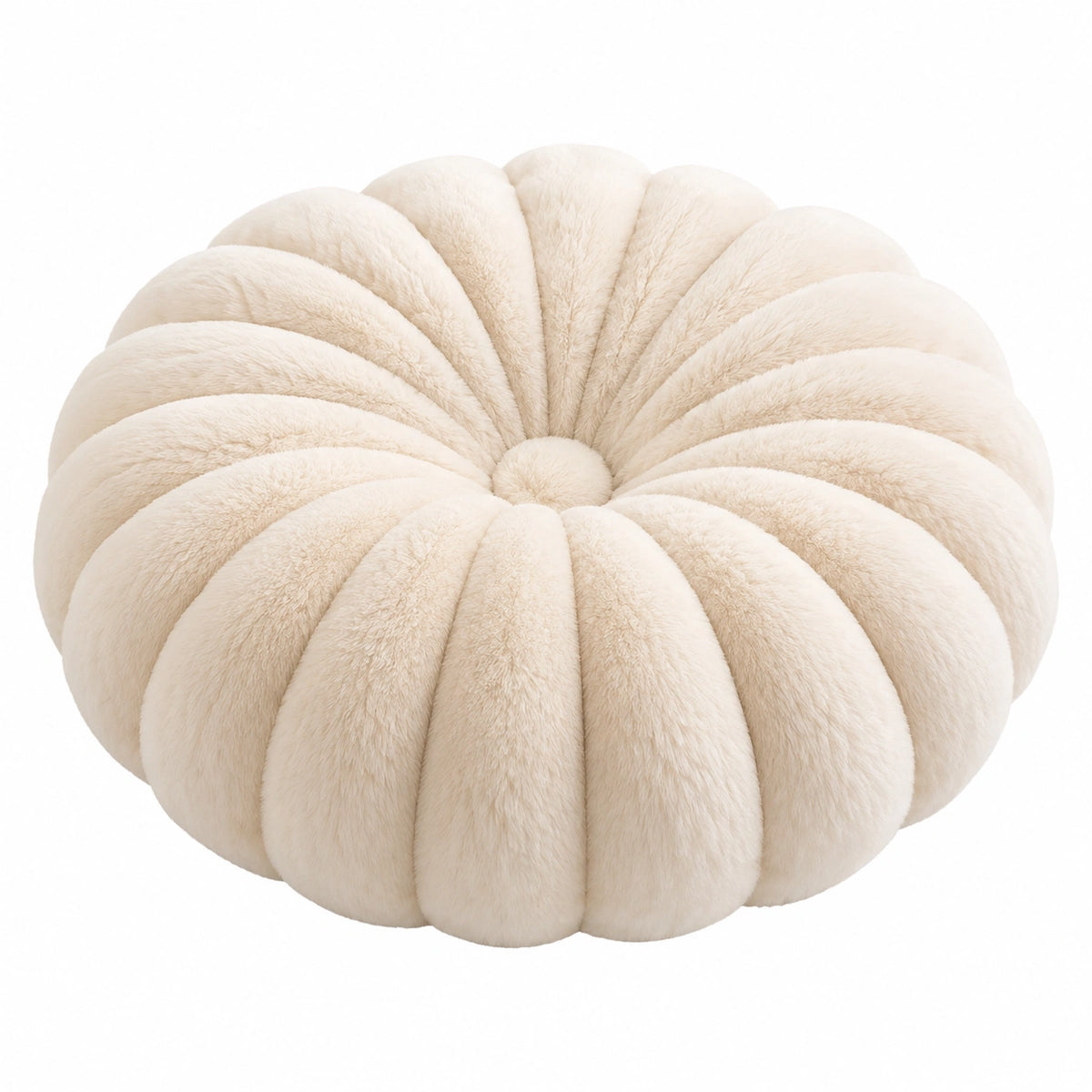 Cuscino decorativo rotondo 45 cm in pelliccia sintetica avorio stile zucca