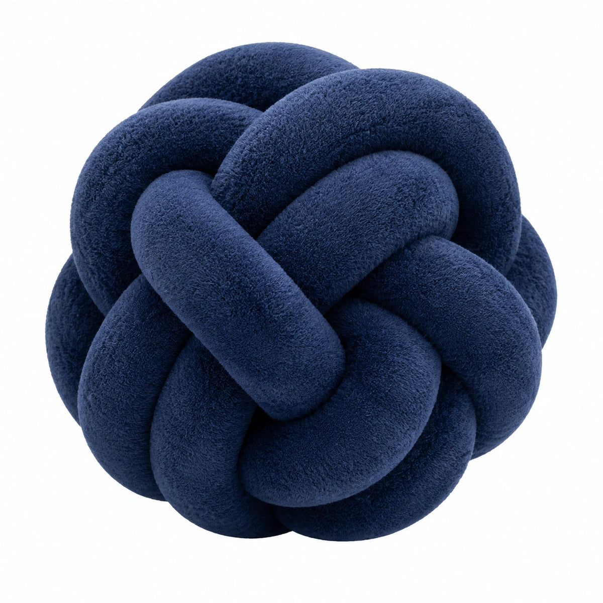 Cuscino decorativo annodato diametro 30 cm in tessuto peluche blu navy per divano stile moderno