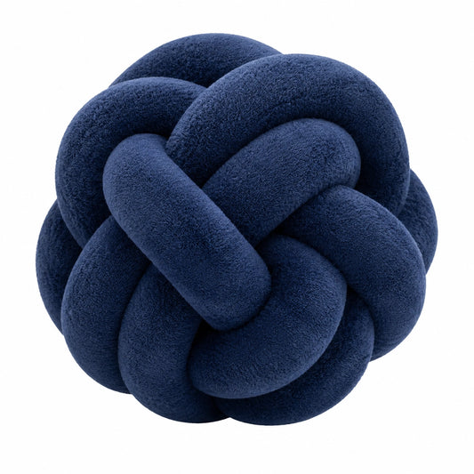Cuscino decorativo annodato diametro 30 cm in tessuto peluche blu navy per divano stile moderno