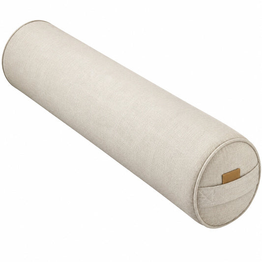 Cuscino cilindrico 15 x 60 cm in tessuto beige per supporto decorativo