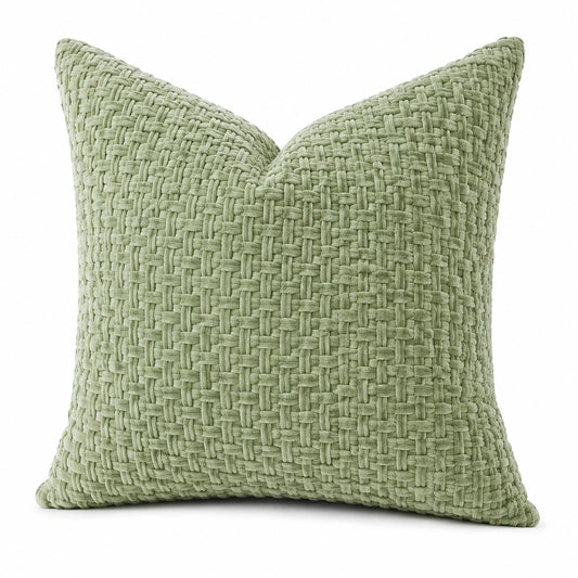 Cuscino decorativo quadrato 45 cm verde salvia in tessuto intrecciato - stile moderno