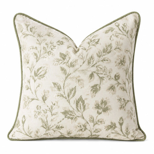 Cuscino decorativo quadrato 45 cm in tessuto avorio e verde con motivo botanico