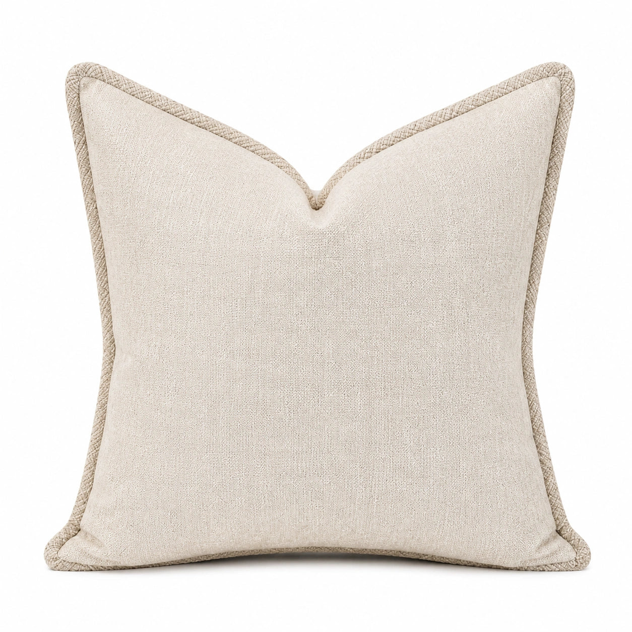 Cuscino decorativo 50 cm in tessuto beige con bordatura intrecciata per divano e letto