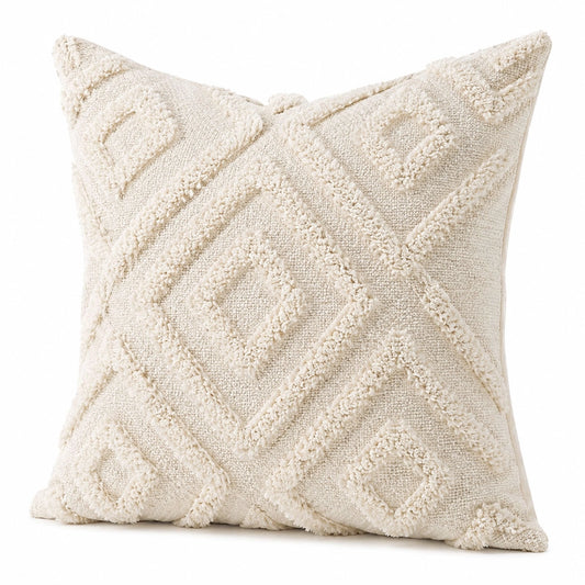 Cuscino decorativo 45 x 45 cm in tessuto avorio con motivo geometrico in rilievo