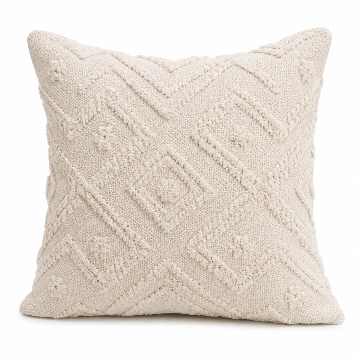 Cuscino decorativo quadrato 45 cm in tessuto crema - motivo geometrico in rilievo