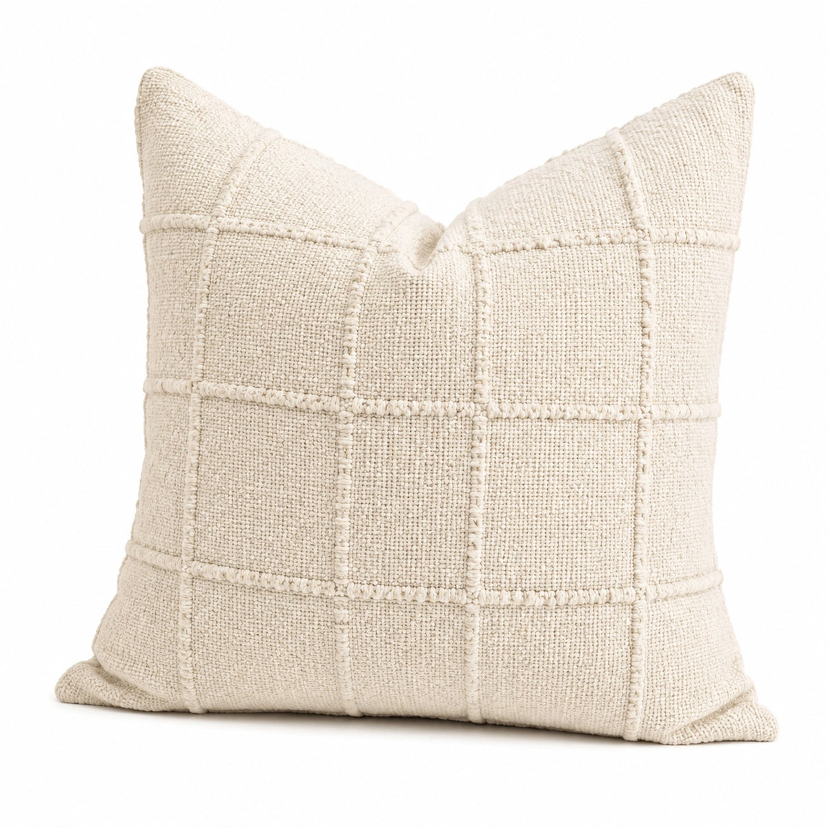 Cuscino decorativo quadrato 45 cm in tessuto crema con trama a quadri
