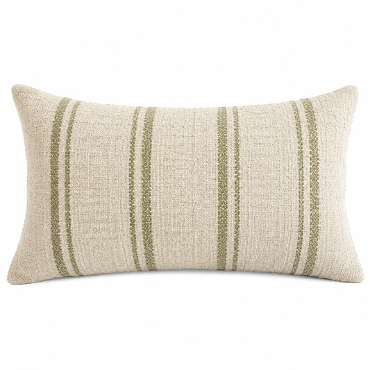 Cuscino decorativo rettangolare 50 x 30 cm in tessuto beige e verde a righe stile rustico