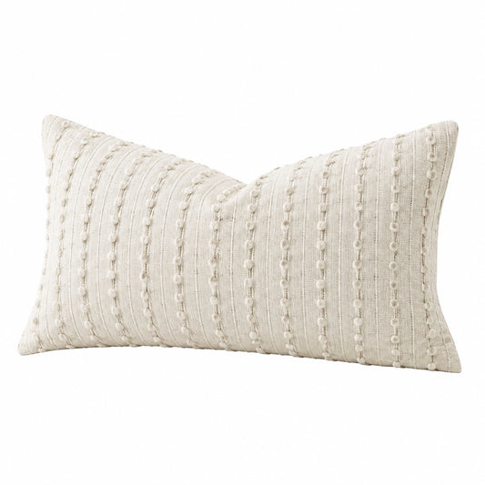 Cuscino rettangolare 50 x 30 cm in cotone avorio decorativo a rilievo