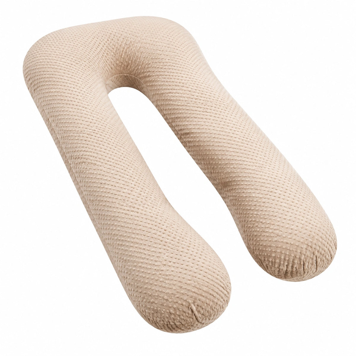 Cuscino gravidanza a U 130 cm in tessuto beige con rivestimento testurizzato per riposo e supporto