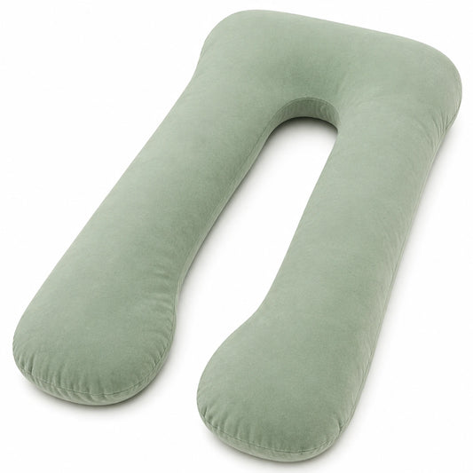 Cuscino a U 130 cm in tessuto verde salvia - supporto per il riposo