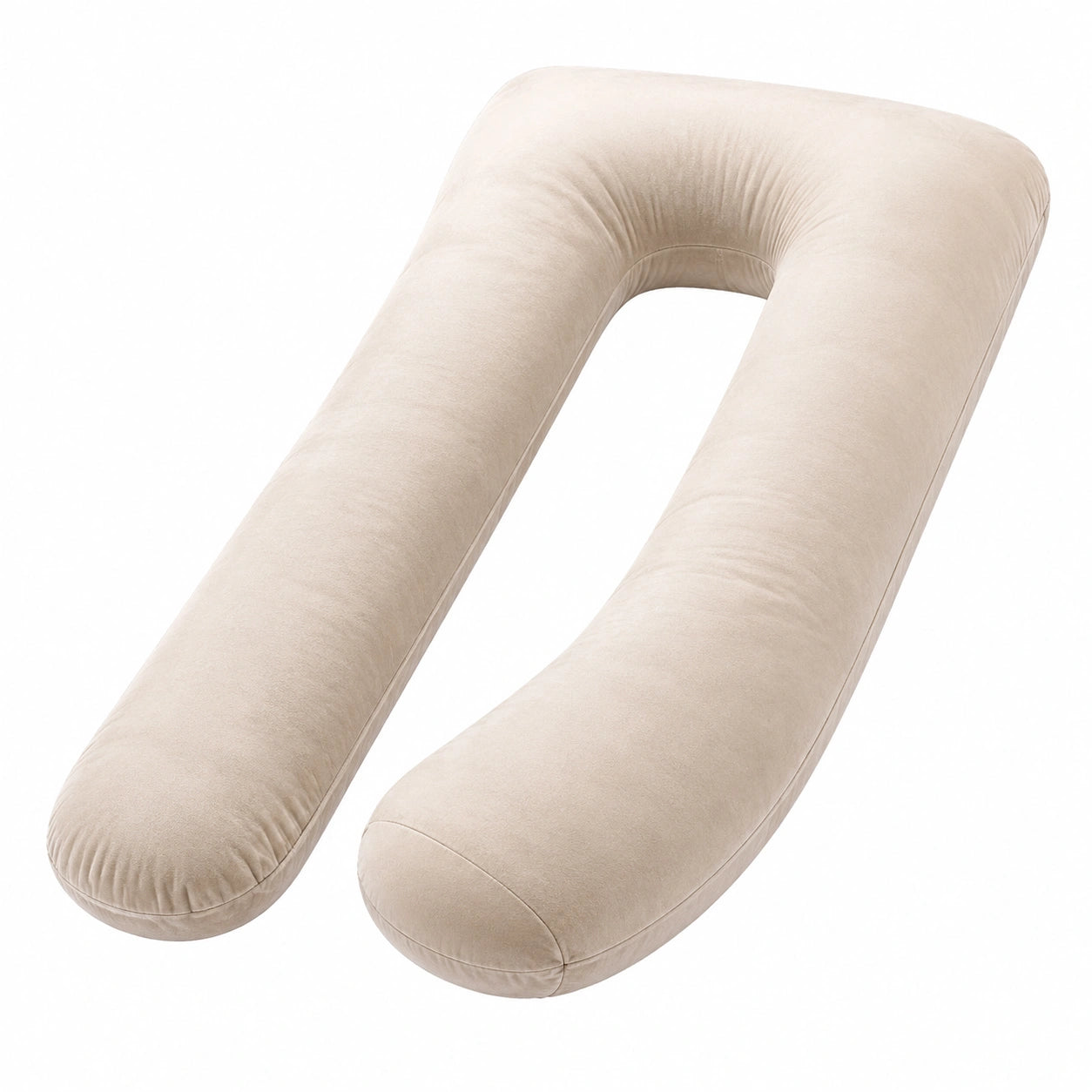 Cuscino gravidanza a U 150 cm in tessuto effetto velluto beige con supporto corpo