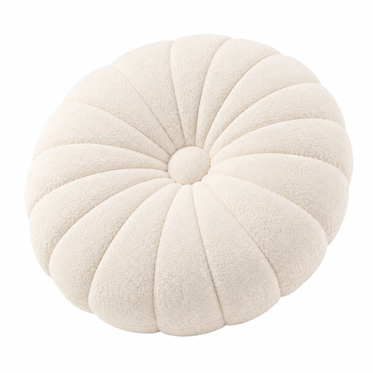 Cuscino decorativo rotondo 45 cm in tessuto bouclé avorio - stile plissettato