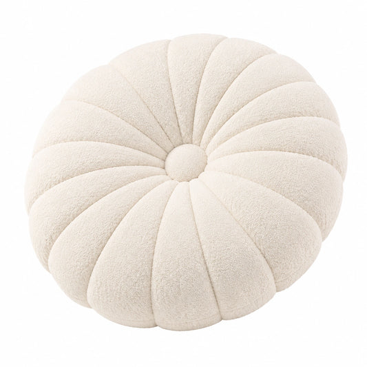 Cuscino decorativo rotondo 45 cm in tessuto bouclé avorio - stile plissettato