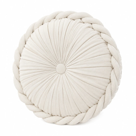 Cuscino decorativo rotondo 45 cm in tessuto color avorio - stile intrecciato