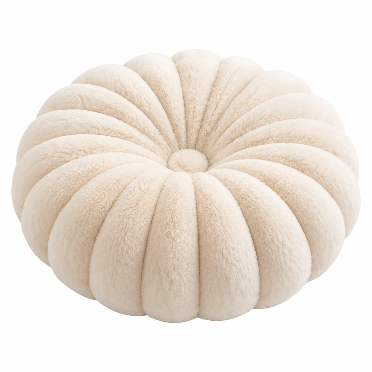 Cuscino decorativo rotondo 45 cm in pelliccia sintetica avorio stile zucca
