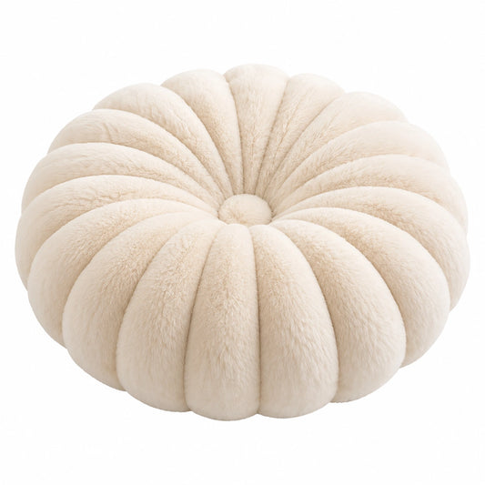 Cuscino decorativo rotondo 45 cm in pelliccia sintetica avorio stile zucca