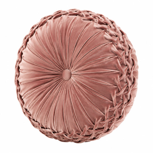 Cuscino decorativo rotondo diametro 45 cm in velluto rosa antico con pieghe decorative